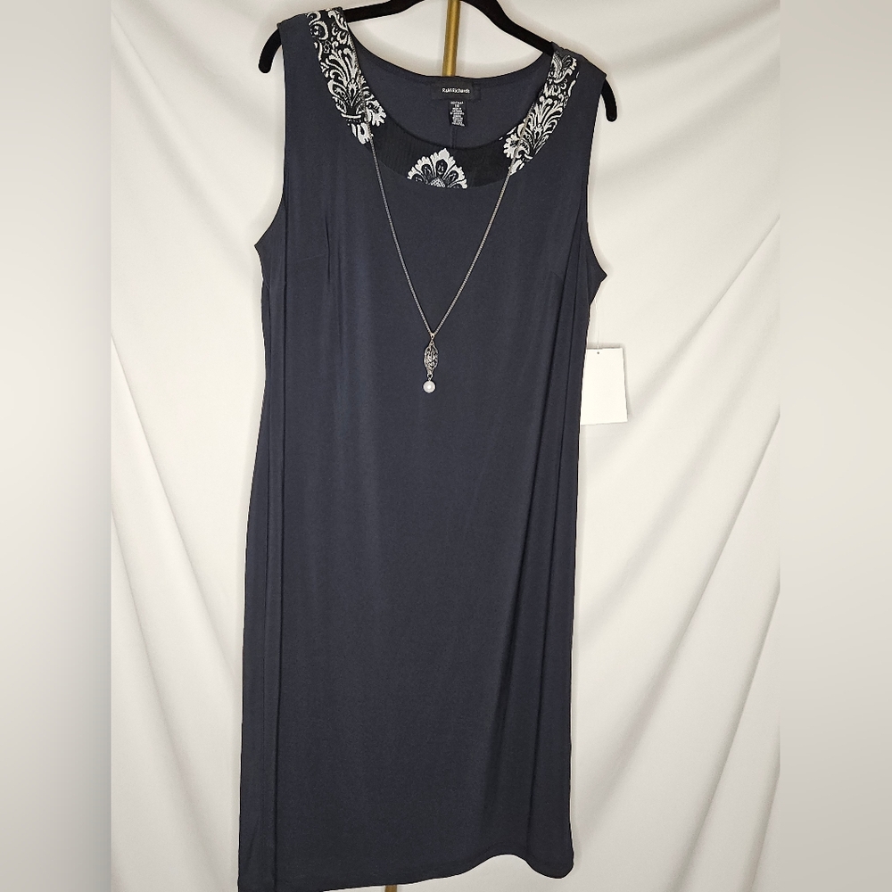 R&M Richards Charcoal Dress with White Detail 14